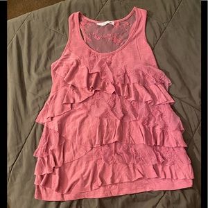5️⃣ for 💲2️⃣0️⃣ Maurices Pink Lace and Ruffles Sleeveless Top